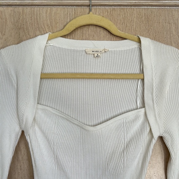 Mable White Long Sleeve Top with Sweatheart neckline - Picture 2 of 6